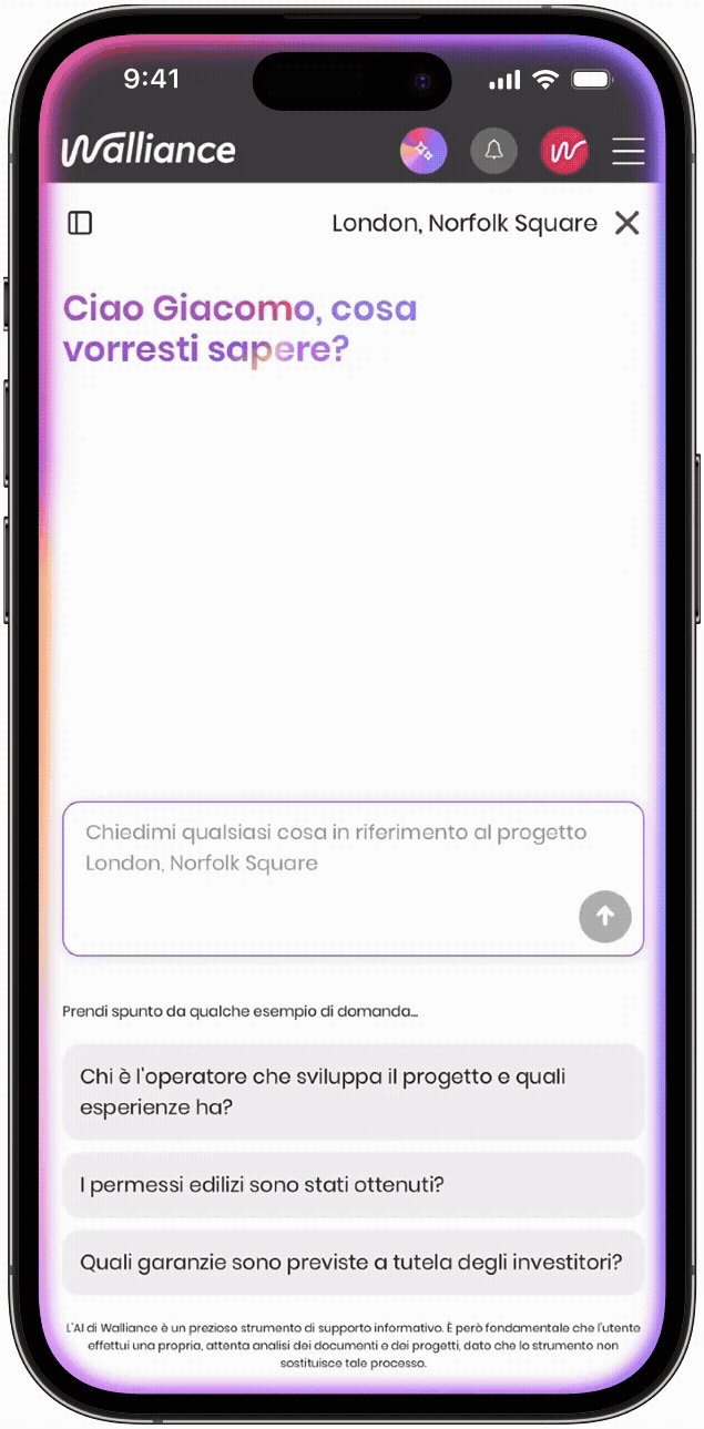 phone showing Walliance AI feature